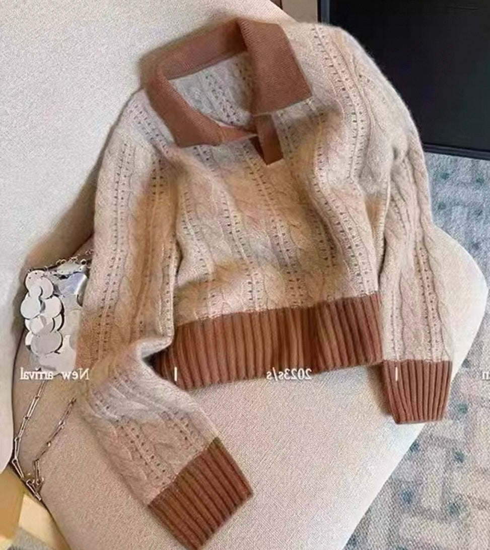 Beige Polo Collar Knit