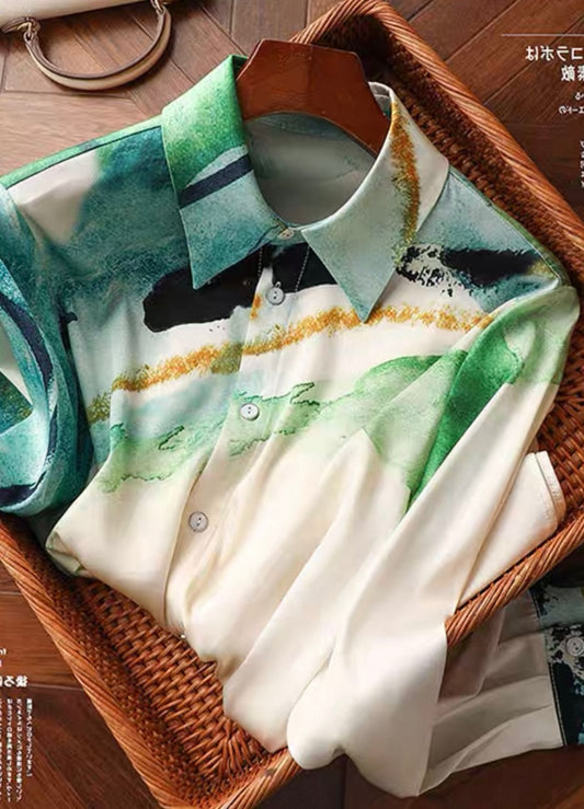 Green Abstract Print Shirt