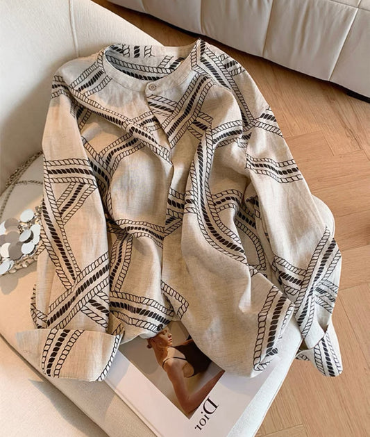 Neutral Beige Graphic Blouse
