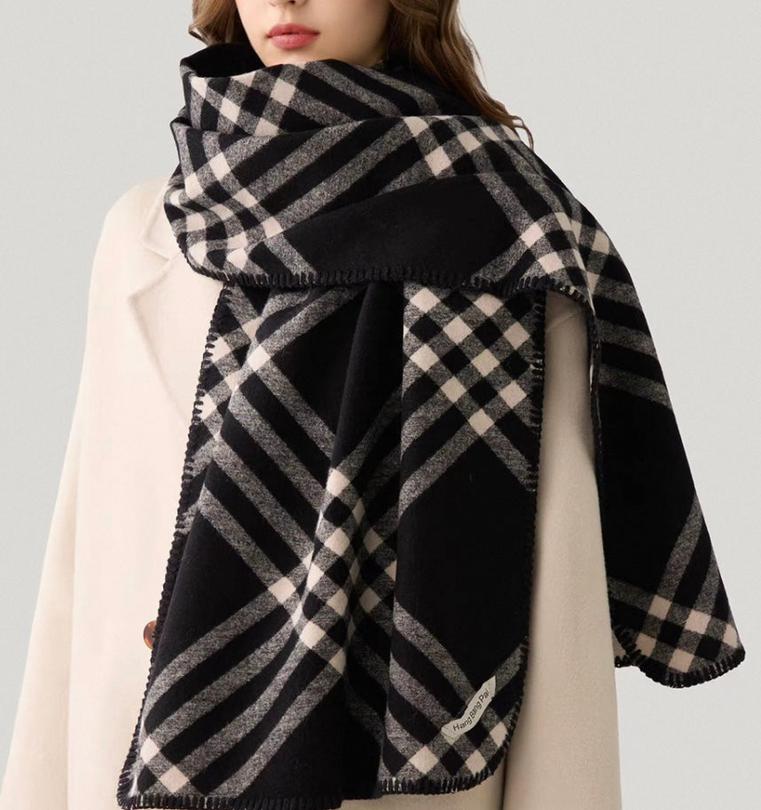 Oversized Checked Wool Scarf