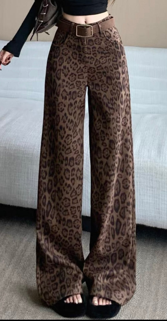 Leopard-Print Wide Pants – Brown Mix