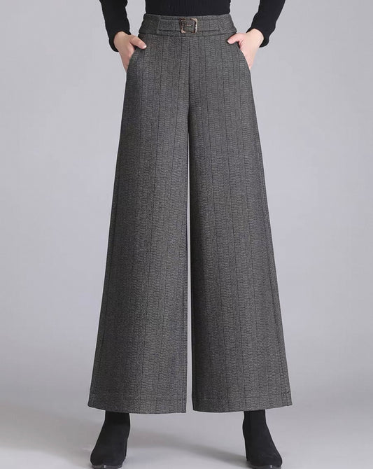 Wide-Leg Stripe Culottes – Grey Mix