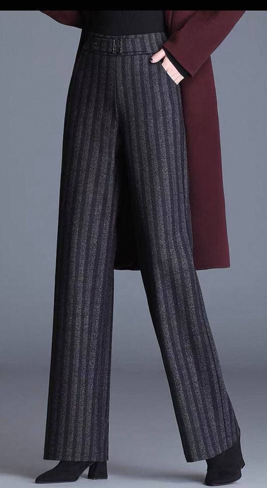Wool Stripe Trousers – Charcoal Grey