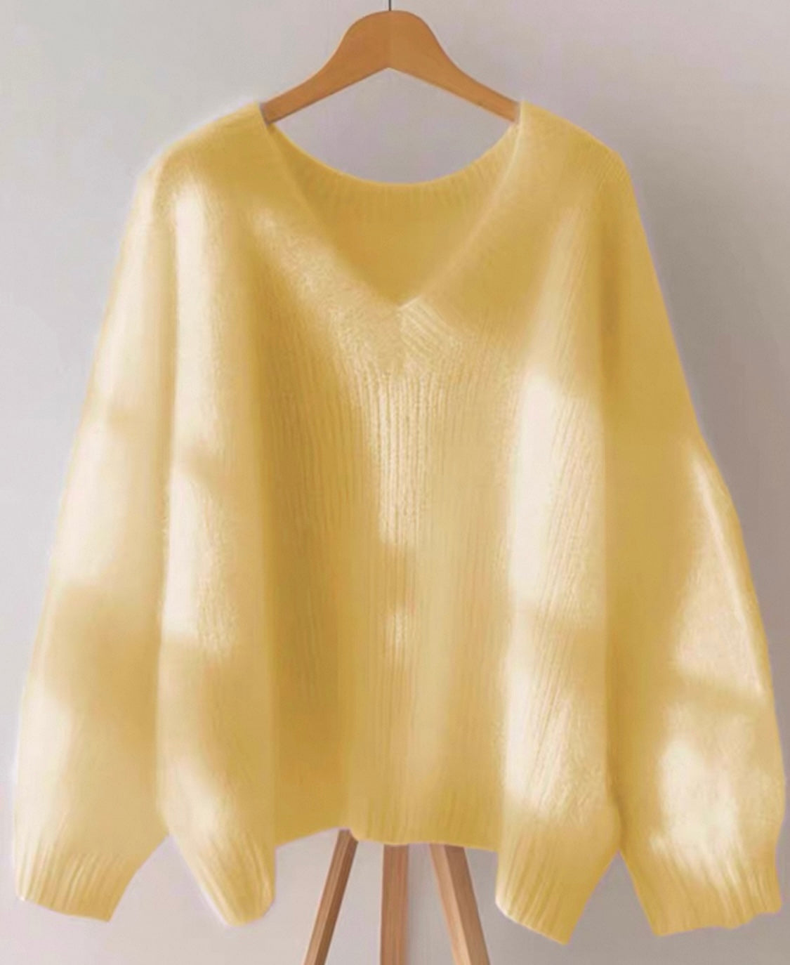 Fluffy V-Neck Jumper – Butter Yellow