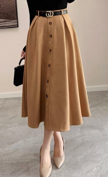 Button-Front Midi Skirt – Camel