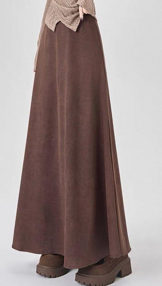 Velvet Maxi Skirt – Deep Coffee