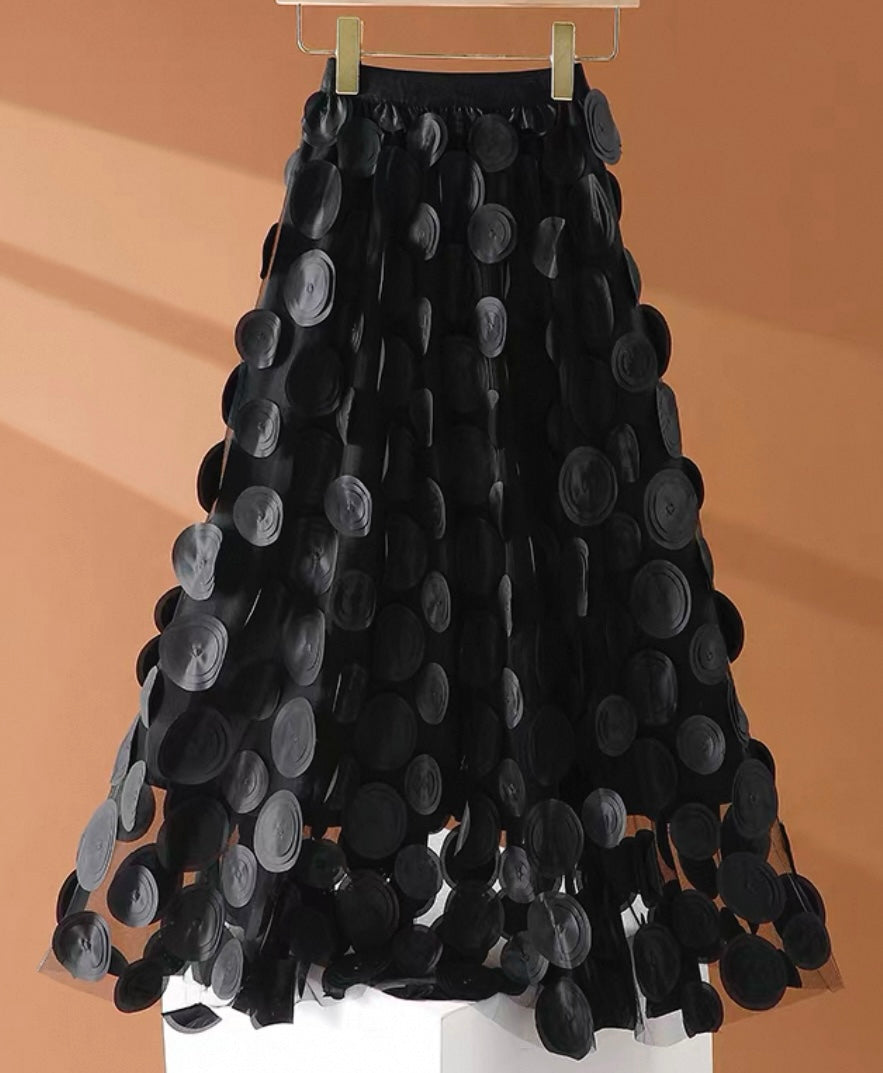 Circle Appliqué Tulle Skirt – Black