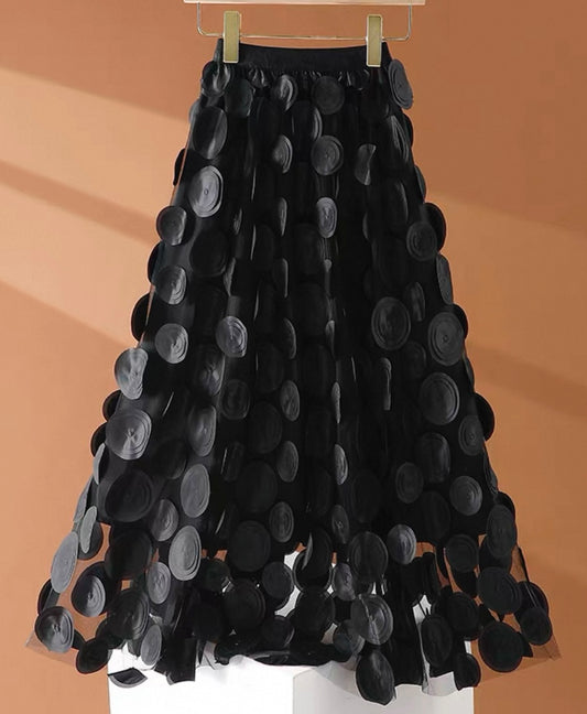 Circle Appliqué Tulle Skirt – Black