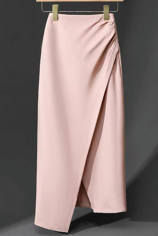 Wrap-Effect Midi Skirt – Blush Pink