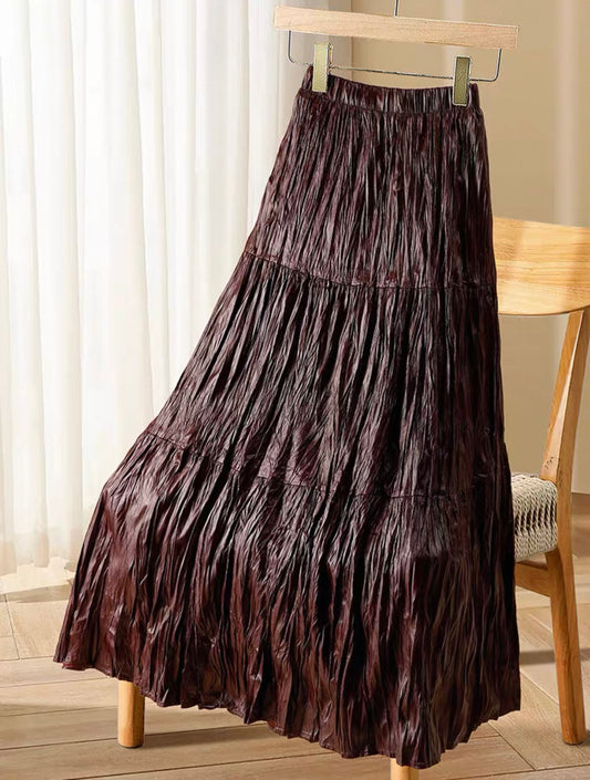 Crinkled Maxi Skirt – Chocolate Brown