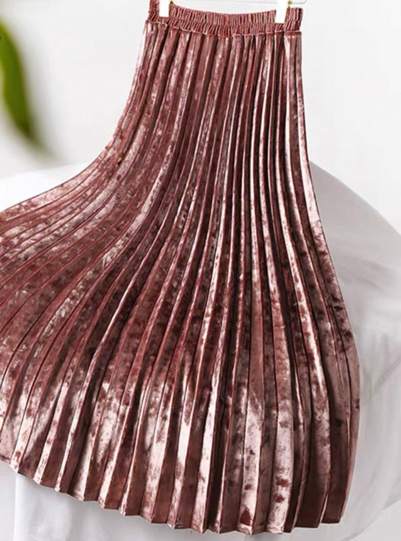Pleated Velvet Skirt