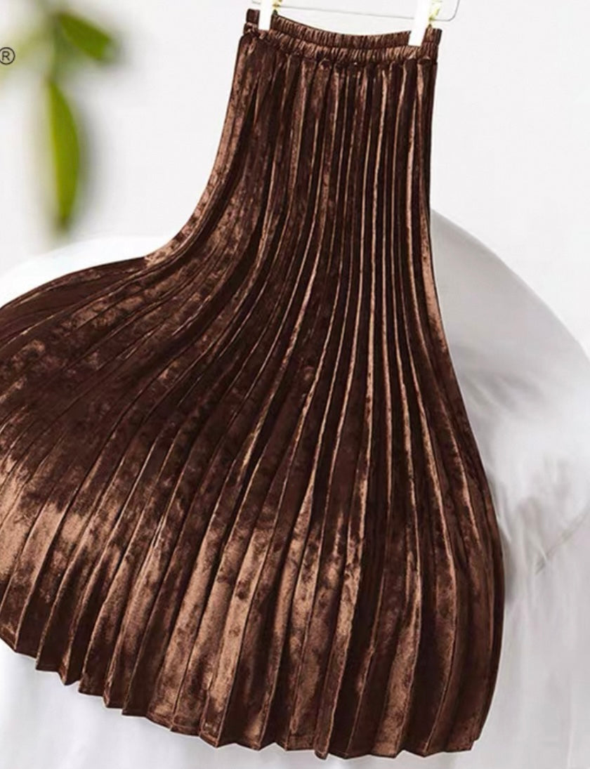 Pleated Velvet Skirt