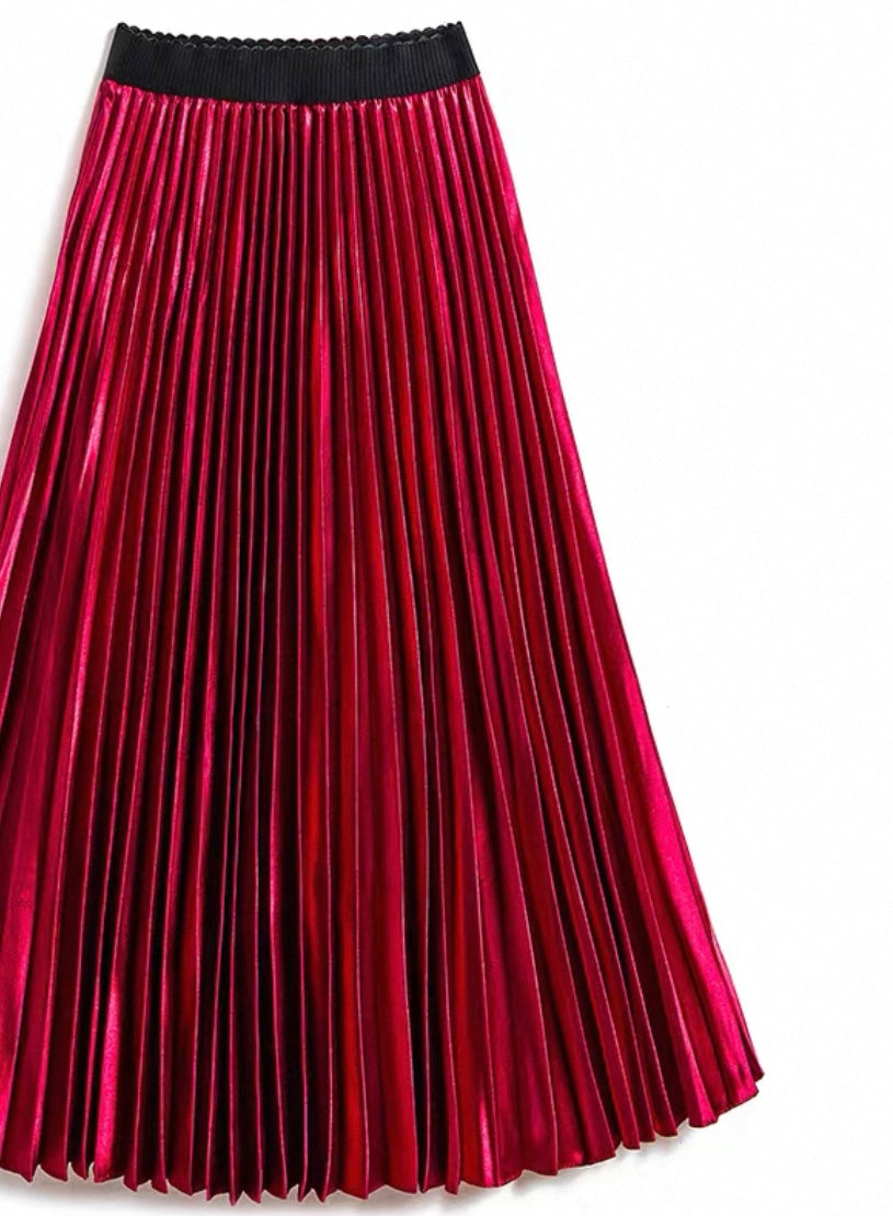 Pleated Metallic Skirt