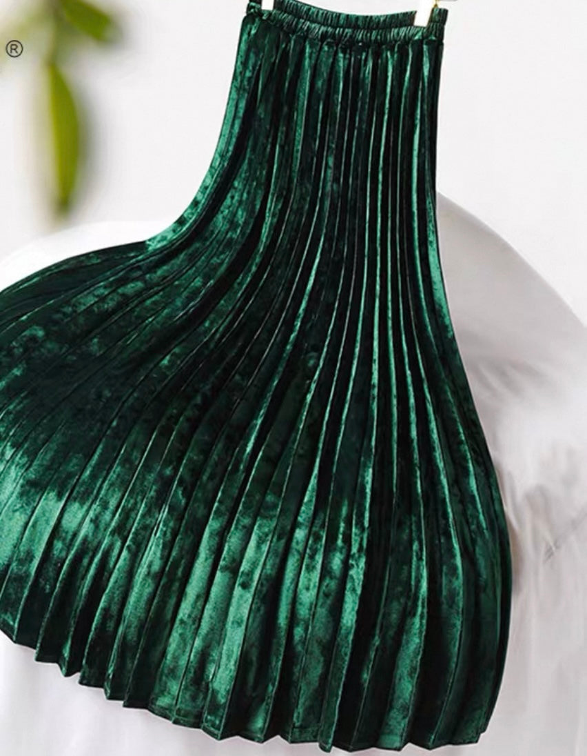 Pleated Velvet Skirt