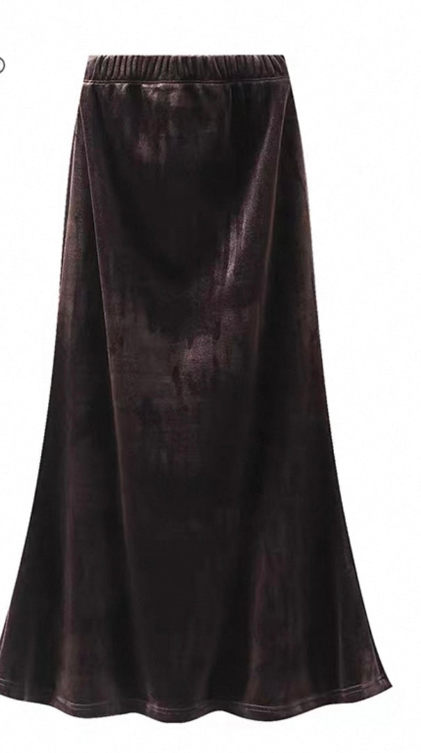 Soft Velvet Midi Skirt – Dark Cocoa