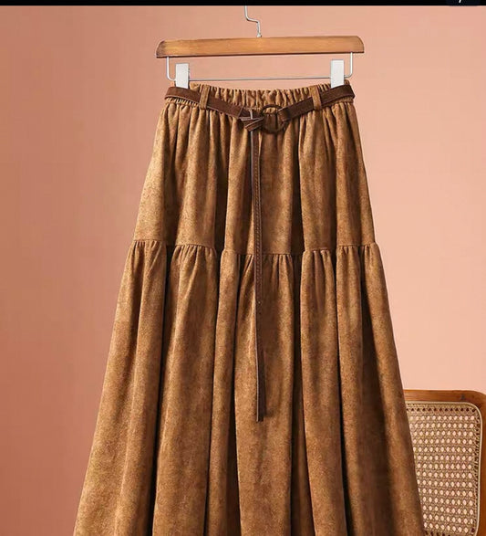 Tiered Midi Skirt with Belt