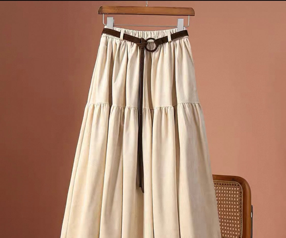 Tiered Midi Skirt with Belt