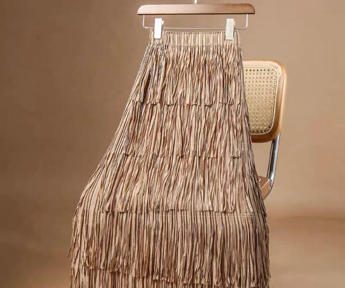 Fringe Layered Skirt – Taupe