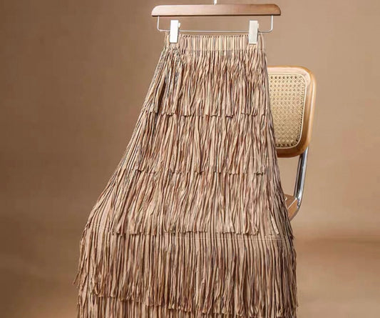 Fringe Layered Skirt – Taupe