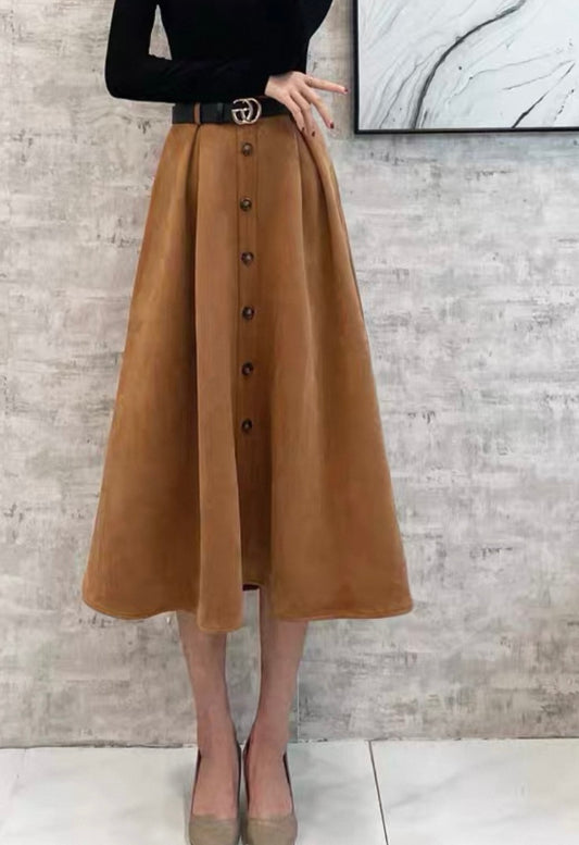 Button-Front Flared Skirt