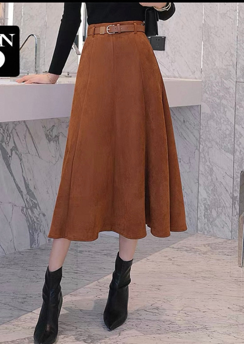 A-Line Belted Midi Skirt
