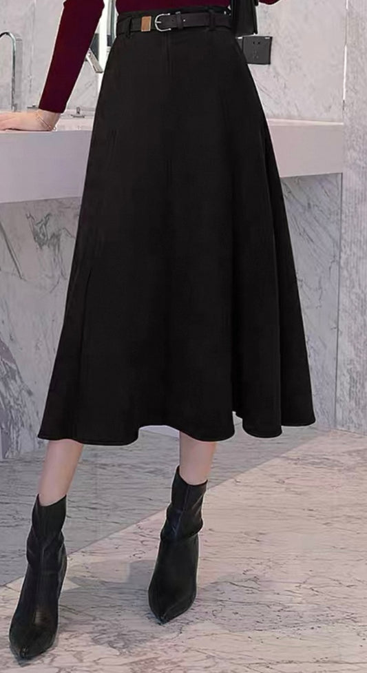 A-Line Belted Midi Skirt