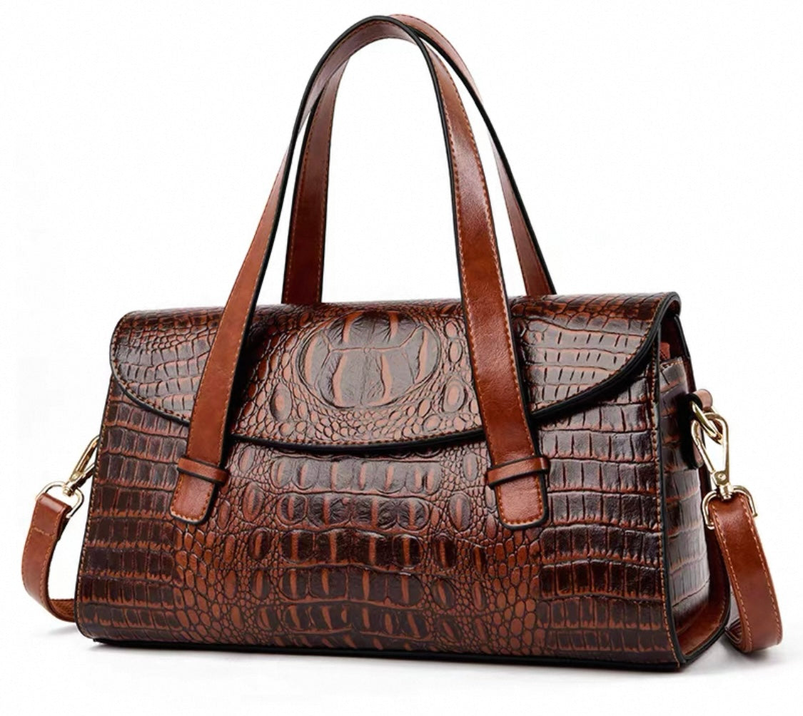 Croc-Embossed Leather Handbag