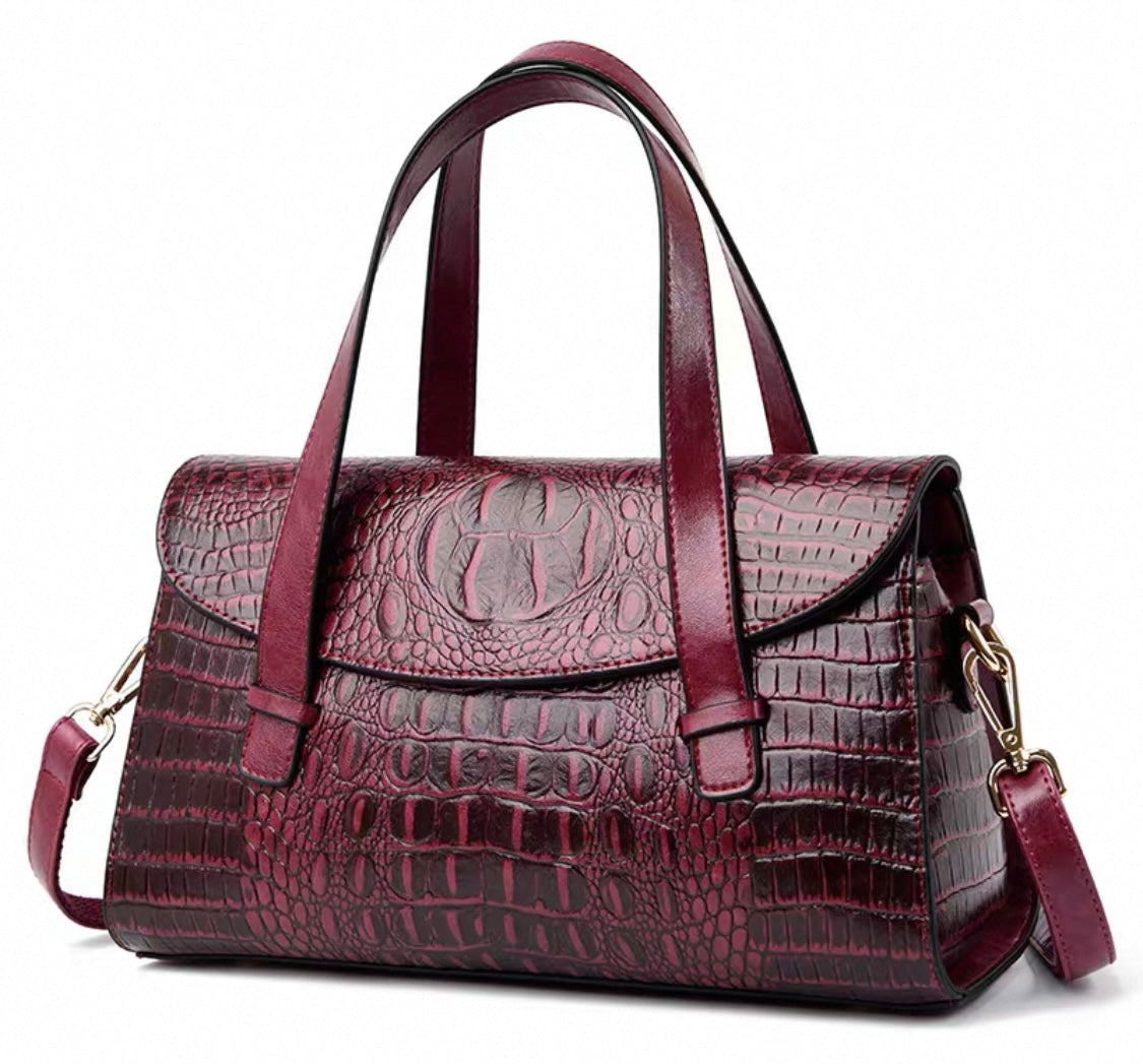 Croc-Embossed Leather Handbag