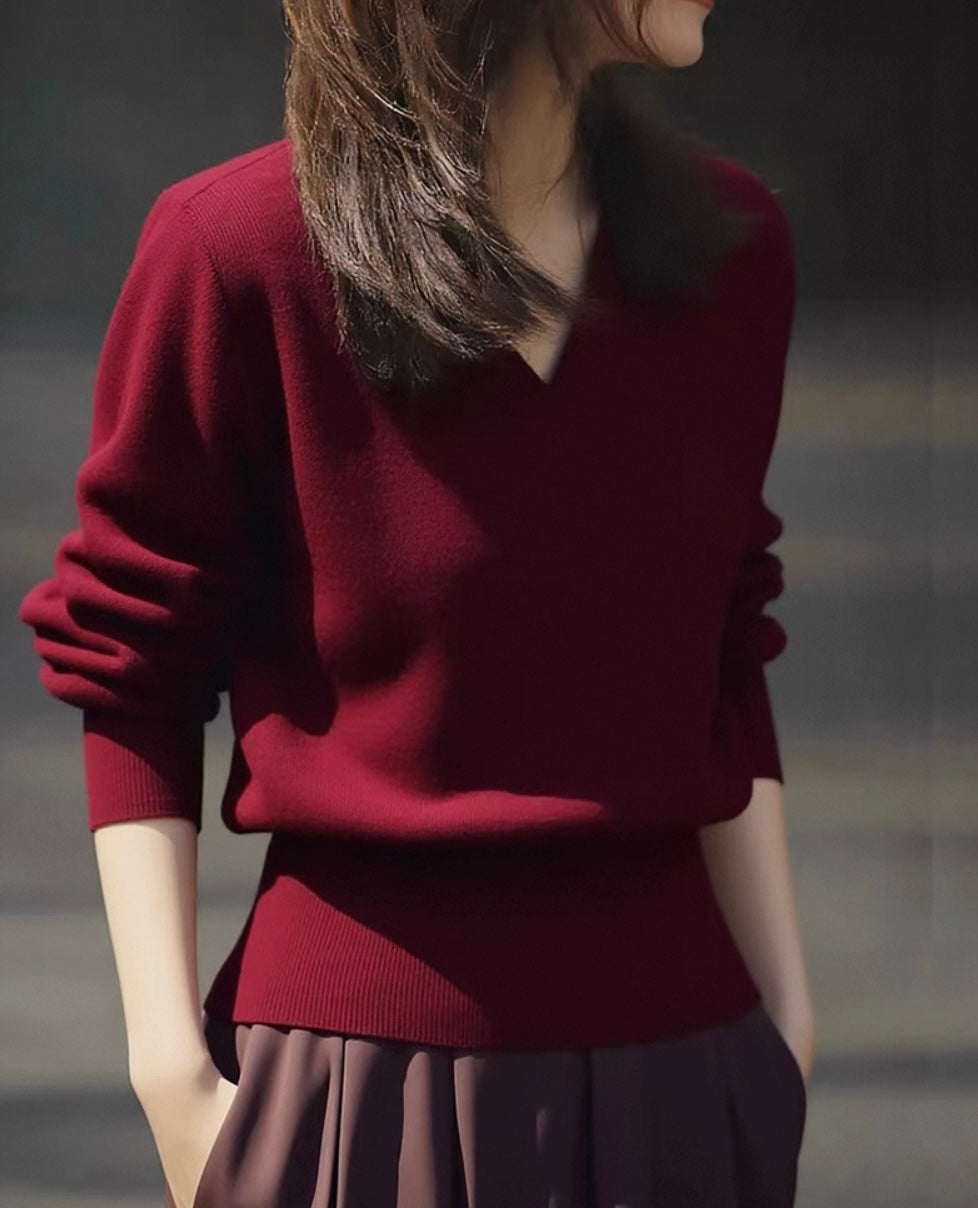 Burgundy V-Neck Jumper