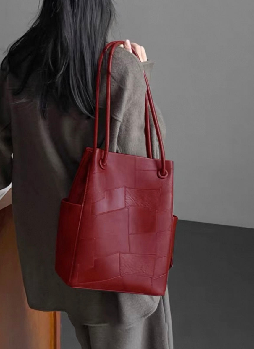 Patchwork Tote Bag – Burgundy