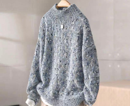 Textured Grey High-Neck Jumper