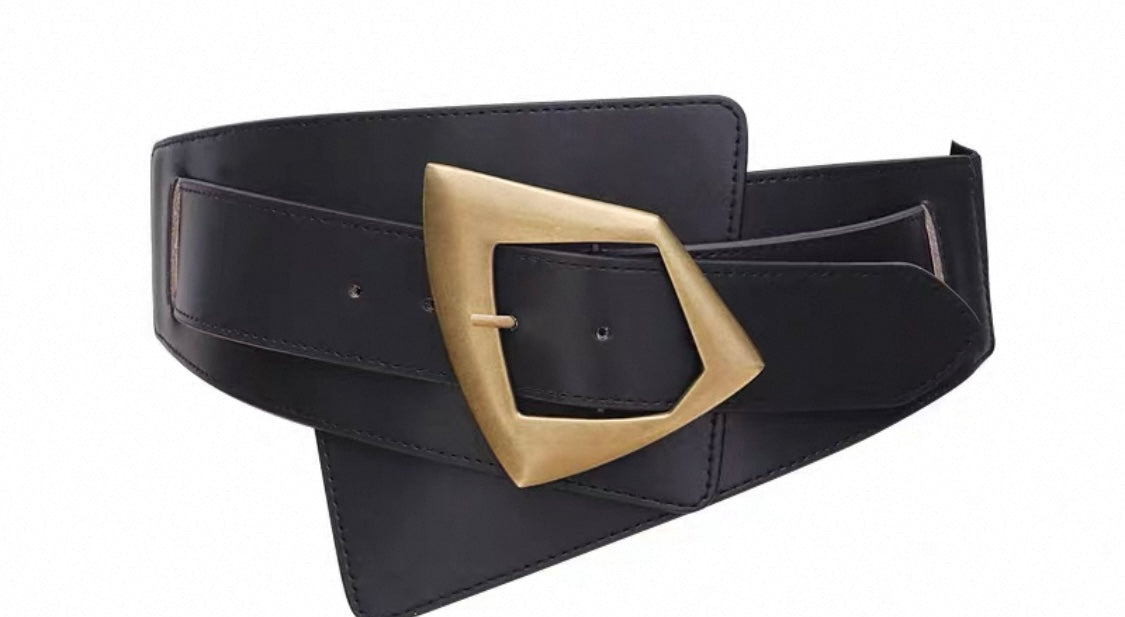 Asymmetric Leather Belt – Antique Brass Buckle