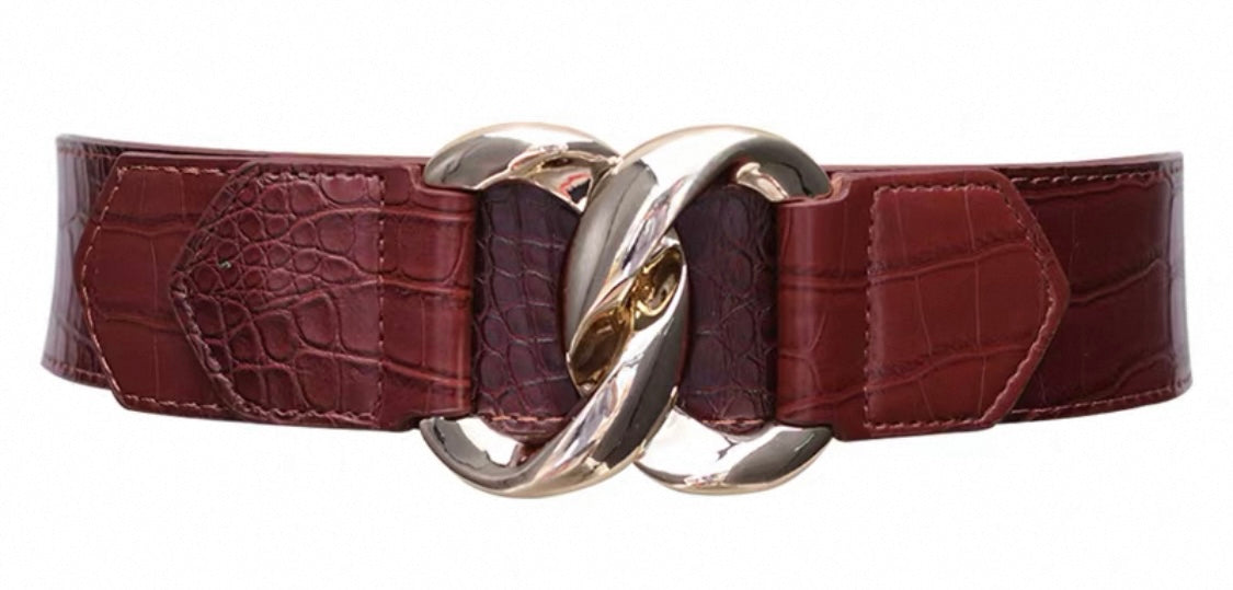 Embossed Croc Belt – Wine Brown