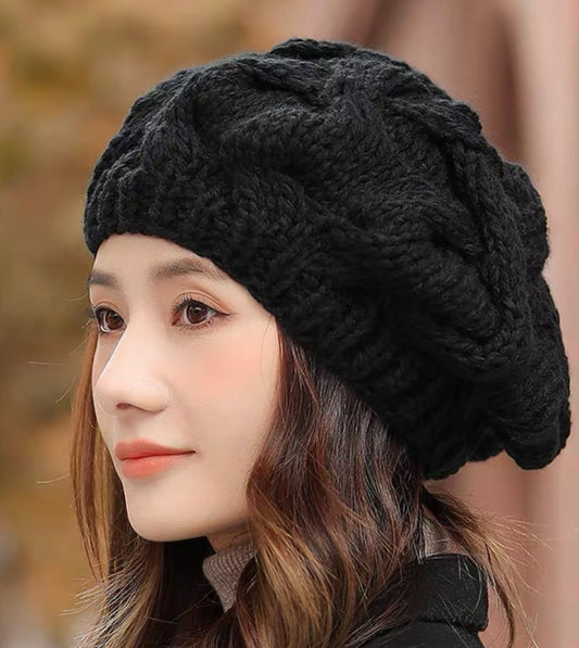 Chunky Cable Beret – Black
