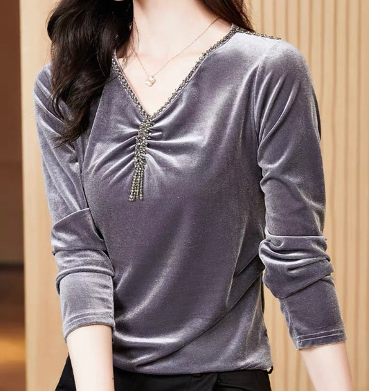 Velvet Gathered Blouse