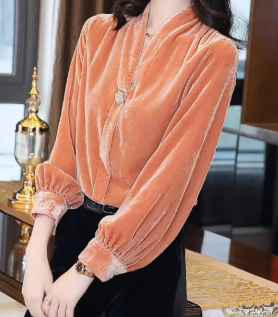 Velvet Blouse – Apricot Rose