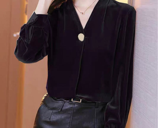 Velvet Button Blouse