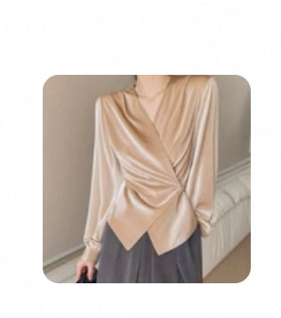 Draped Satin Blouse – Champagne Beige