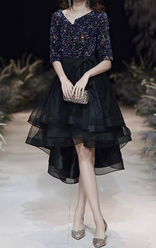Sequin Tulle Dress – Midnight Blue & Black