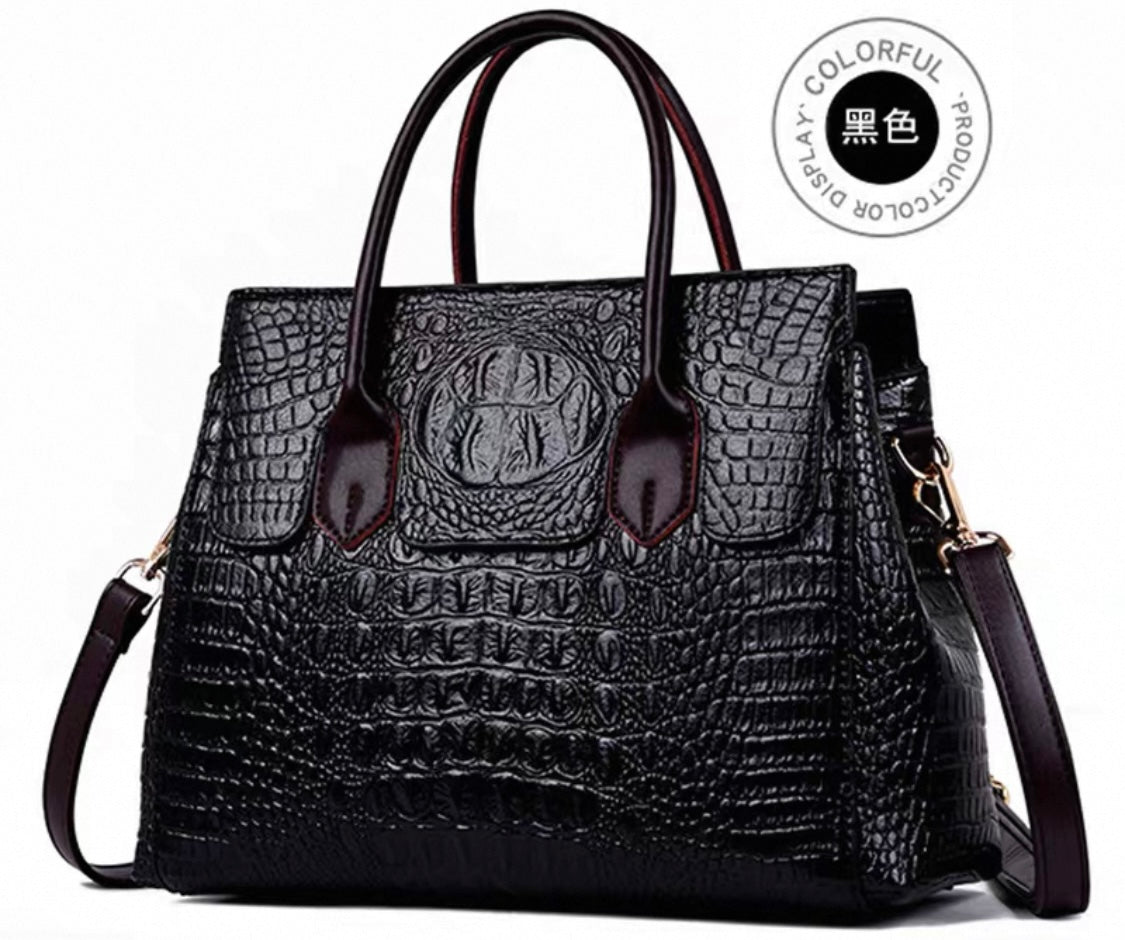 Structured Tote Bag – Croc Embossed Black