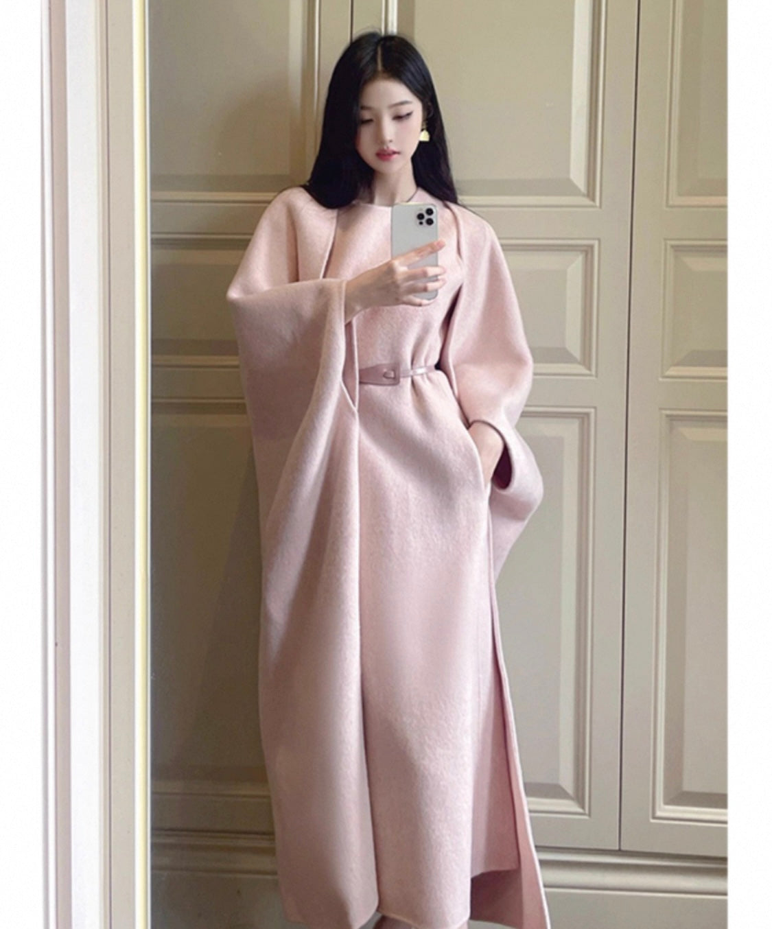 Wool Maxi dress with Coat – Soft Blush