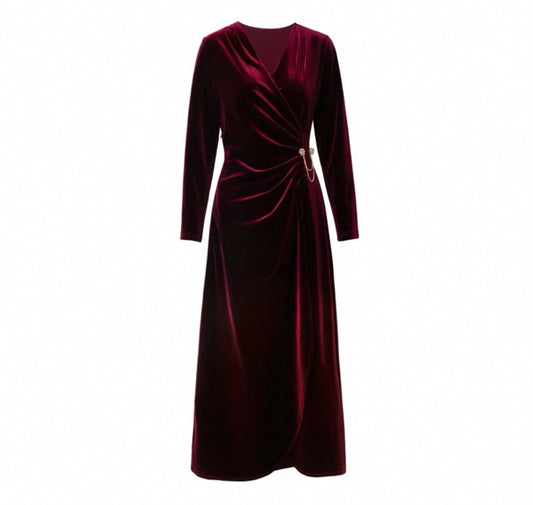 Velvet Wrap Dress – Burgundy
