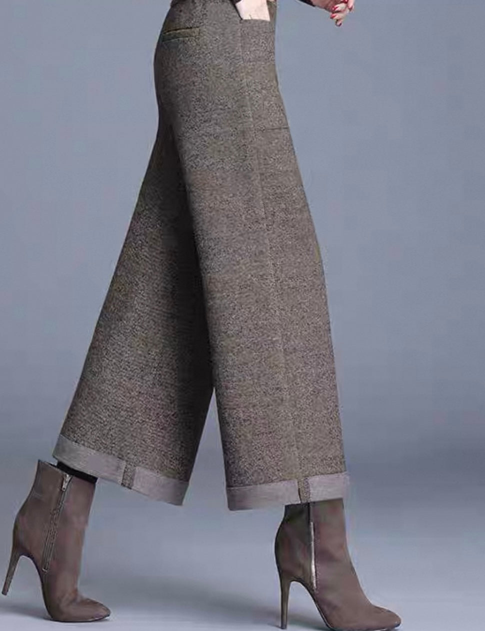 Wool Blend Culottes – Taupe Brown