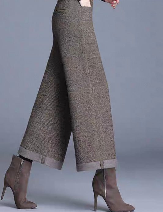 Wool Blend Culottes – Taupe Brown