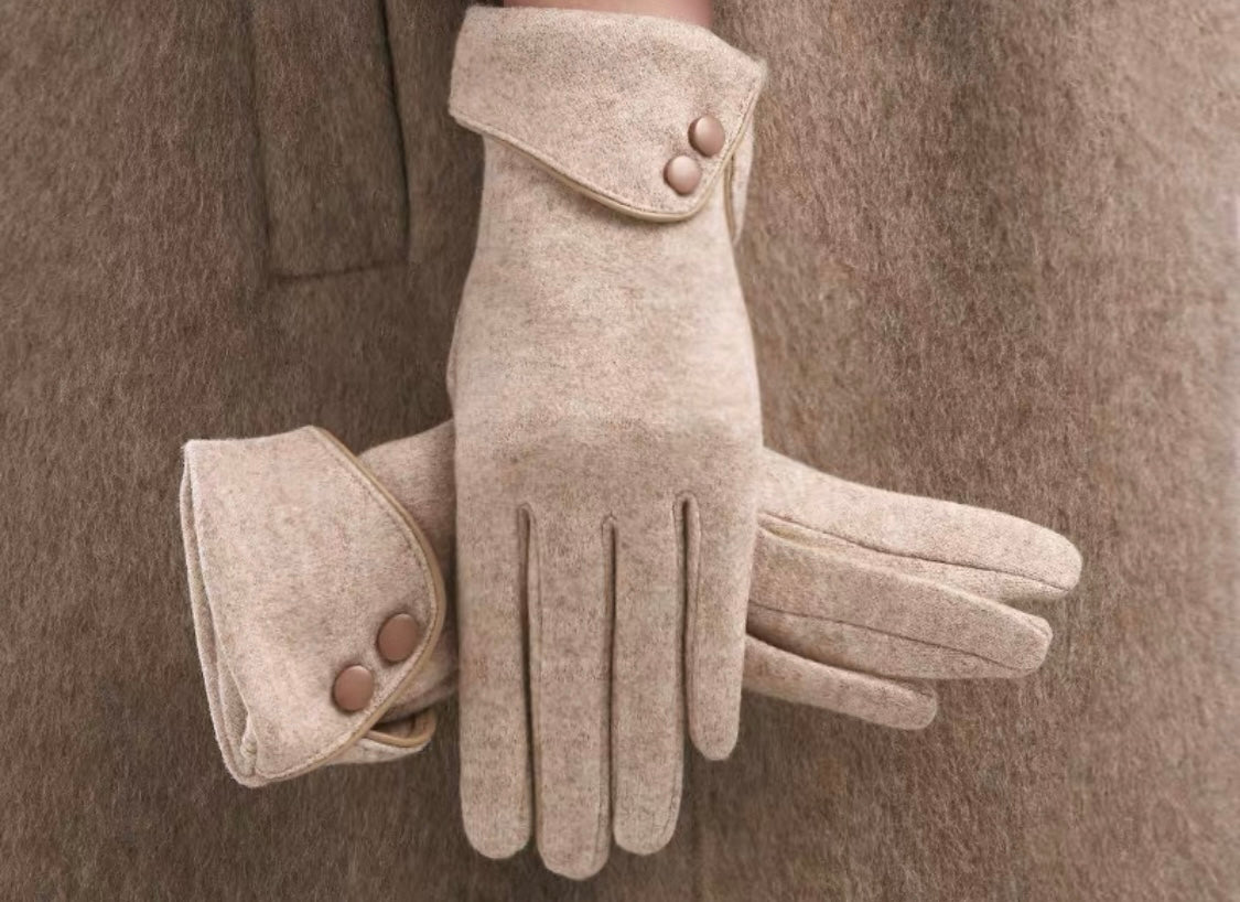 Wool Gloves with Button Detail