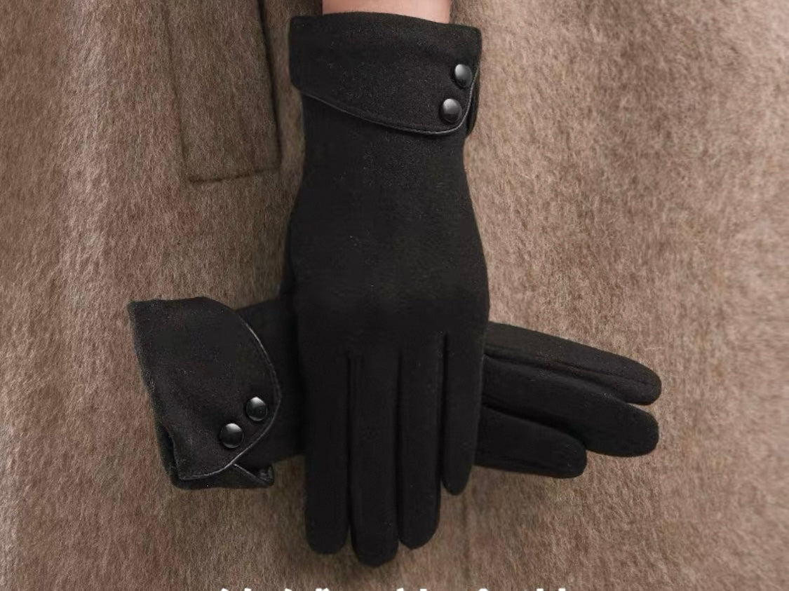 Wool Gloves with Button Detail