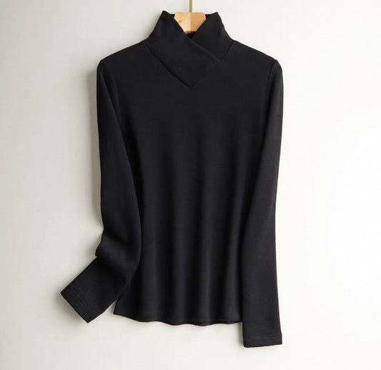 Black Cross-Neck Knit Top