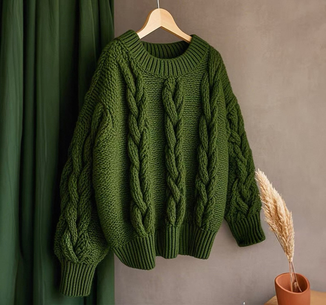 Chunky Olive Cable Knit Jumper