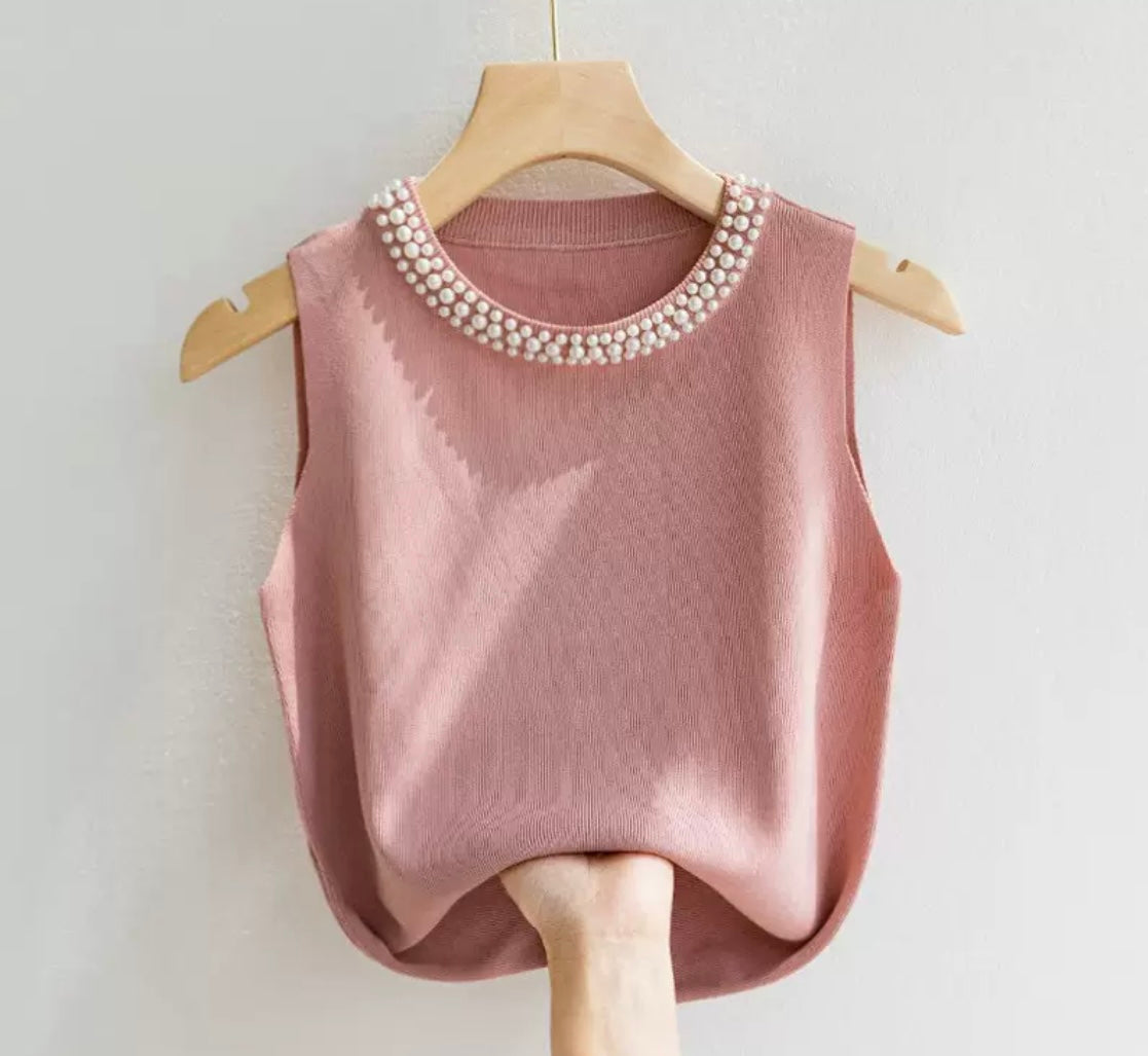 Elegant Knit Top with Pearl Detail