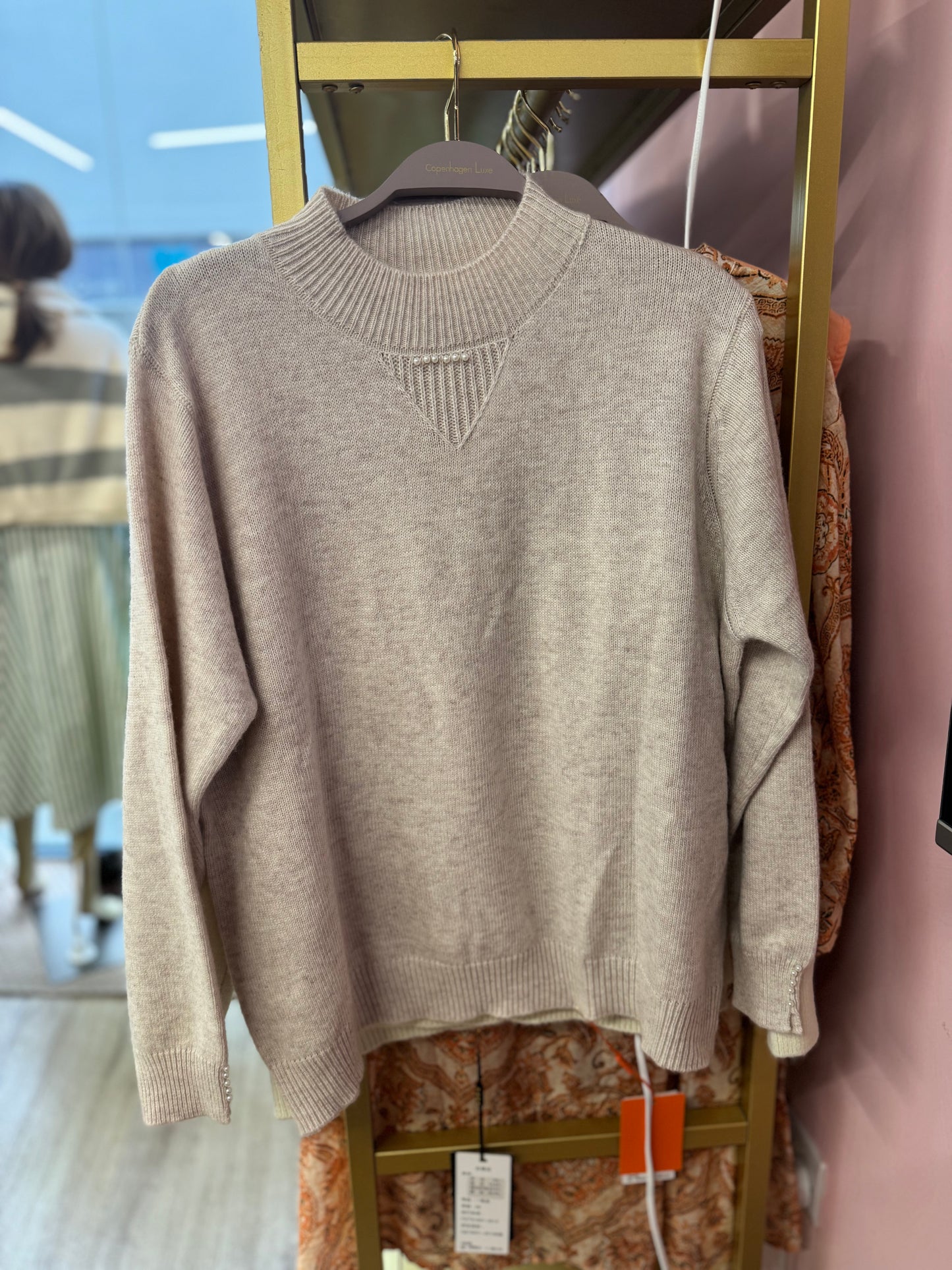Soft Grey Knit Jumper with Textured Neckline